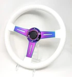 14" White Steering Wheel 6 Bolts 1.75" Depth Neo Chrome Spoke Horn. Fixed Price $59.99.