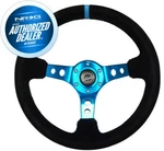 New Nrg Deep Dish Steering Wheel 350MM Suede Blue Stitch And Mark RST-006S-BL. Fixed Price $147.40.