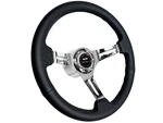 1955-68 Chevy Bel Air 14" Black Leather Steering Wheel Chrome Kit Excludes 64-66. Fixed Price $269.99.