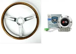 15" Walnut 6 Hole Steering Wheel Flag Brushed Horn Button For Chevy Corvette. Fixed Price $334.99.