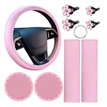 Gionar Pink Car Accessories Set Steering Wheel Cover Seat Belt Pads Cup Holders. Fixed Price $24.06.