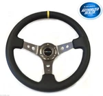 Nrg Deep Dish Steering Wheel 350MM Black Leather Gun Metal Spoke Yellow Marking. Fixed Price $134.00.