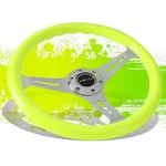 Nrg ST-015CH-NYW 350MM Chrome 3-SPOKE Neon Yellow Wood Grain Grip Steering Wheel. Fixed Price $160.00.