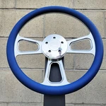 16 Inch Chrome Semi Truck Steering Wheel With Blue Vinyl Grip - 5 Hole. Fixed Price $164.97.