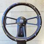 14" Black Billet Steering Wheel Dark Burnt Flame Pine Wood Real Aluminum Rivets. Fixed Price $163.94.