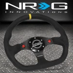 Nrg 320MM Reinforced Steering Wheel Dual Buttons Flat Bottom Yellow Center Mark. Fixed Price $195.00.