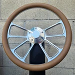 14" Billet Steering Wheel W/ Tan Vinyl Half Wrap, Forever Sharp Horn 1969-94 Gm. Fixed Price $196.99.