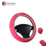 Rose Red Shorthair Winter Hand Brake Gear Three-piece Steering Wheel Cover. Fixed Price $13.91.