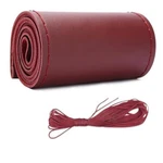 Leather Steering Wheel Cover, Diy Sewing With Needle & Thread, Glossy Burgundy. Fixed Price $11.53.