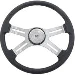 18 Inch Chrome 4 Spoke Black Poly Steering Wheel With Bezel & Horn. Fixed Price $159.00.