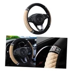 Bling Car Steering Wheel Cover, 15 Inch Rhinestones Soft Leather Elastic Beige. Fixed Price $18.47.