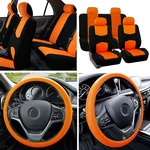 Flat Cloth Car Seat Covers 2 Row Set Orangeblack W/silicone Steering Wheel. Fixed Price $36.98.