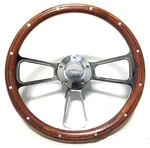Polished Billet Steering Wheel With Real Mahogany Half Wrap. Fixed Price $177.79.