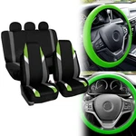 Supreme Modernistic Car Seat Cover Green Black W/ Silicone Steering Wheel. Fixed Price $43.98.