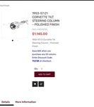 Flaming River Steering Column Corvette. Fixed Price $600.00.