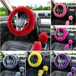 Multi Color Faux Fur Universal Warm Cool Auto Steering Wheel Cover 3 Piece Set. Fixed Price $25.00.