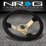 Nrg Reinforced 350MM 3"DEEP Dish Suede Grip Red Stitch Gold Spoke Steering Wheel. Fixed Price $180.00.