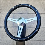 14" Slotted 3 Spoke Steering Wheel Black Wood Riveted Grip 6 Hole Chevy Ford Gmc. Fixed Price $168.26.