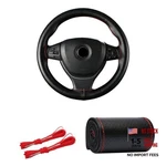 Kewucn Genuine Leather Steering Wheel Cover, 15 Inches Full Hole Black & Red. Fixed Price $12.25.