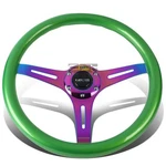 Nrg Universal 6-BOLT/HOLE Green Wood Grip Neo Chrome Spoke Sport Steering Wheel. Fixed Price $160.00.