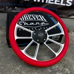 14" Billet Spoke Steering Wheel W/ Red Vinyl Wrap And Licensed Chevy Horn. Fixed Price $175.99.