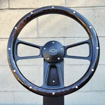14" Black Billet Steering Wheel Real Dark Wood Burnt Pine Rivets Chevy Bowtie. Fixed Price $198.93.