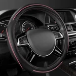 Colour Piping Leather Universal Fit Steering Wheel Cover, Perfectly Black&pink. Fixed Price $29.50.