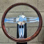 14" Double Barrel Wheel With Burl Wood Half Wrap And Forever Sharp Horn. Fixed Price $130.87.