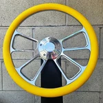 14" Billet Spoke Steering Wheel W/ Yellow Vinyl Half Wrap/ Forever Sharp Horn. Fixed Price $150.99.