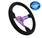 Nrg Steering Wheel 350MM Black Suede Neochrome Spoke 3" Deep RST-018S-MCBS. Fixed Price $160.00.