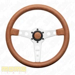 Momo Heritage Prototipo Silver Spokes Tobacco Leather 350MM Steering Wheel. Fixed Price $339.08.