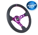 New Nrg Deep Dish Steering Wheel 350MM Black Leather Purple Center RST-006PP. Fixed Price $134.00.