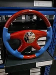 Raptor 15" Blue Leather Wood Steering Wheel. Fixed Price $99.50.