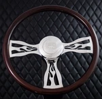 (T03) 18" Chrome Flame Steering Wheel Mahogany Wood Kenworth & Peterbilt 2014+. Fixed Price $247.93.