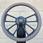 14" Black Spoke Steering Wheel W/ Gray Vinyl Half Wrap/ Forever Sharp Horn. Fixed Price $150.99.