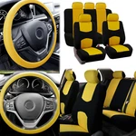 Flat Cloth Car Seat Covers Yellowblack 2ROW Set W/ Silicone Steering Wheel. Fixed Price $36.98.