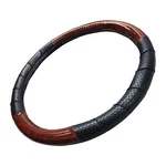 Pu Black & Wooden Look Ribbed Perforated Steering Wheel Cover 14.5"-15" By Cpr. Fixed Price $18.07.