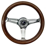 Hiwowsport 13" Universal 1.5" Wood Grain Racing Steering Wheel Chromed 3-SPOKE. Fixed Price $68.99.