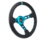 Nrg Deep Dish Steering Wheel 350MM Black Leather Teal Center Mark RST-006TL. Fixed Price $124.00.