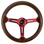 Hiwowsport 14" Universal 3"DEPTH Wood Grain Red Brushed Spoke Steering Wheel. Fixed Price $64.99.